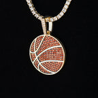 Orange Pave Basketball Pendant in Yellow Gold