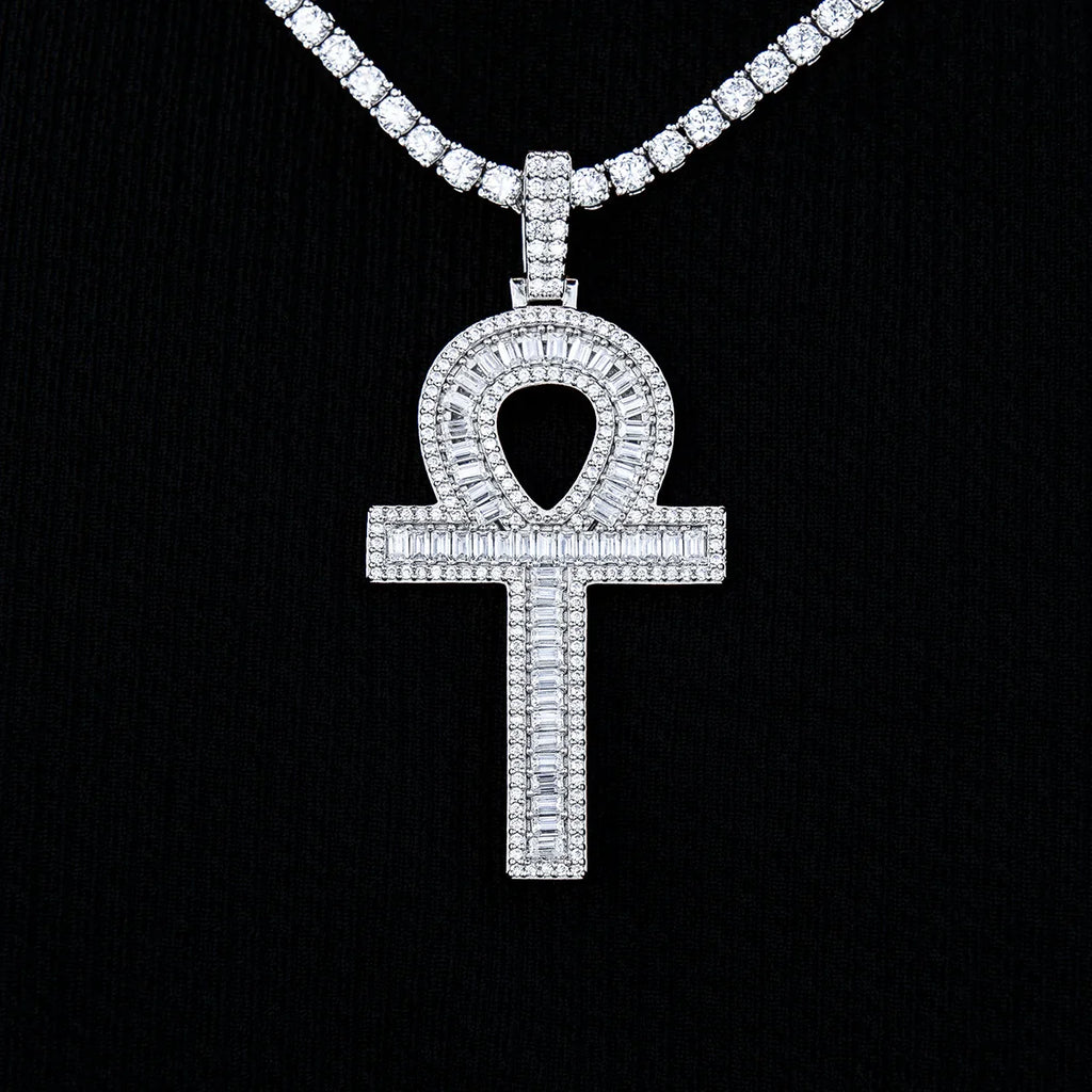 Moissanite Ankh Cross Pendant in Sterling Silver