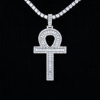 Moissanite Ankh Cross Pendant in Sterling Silver