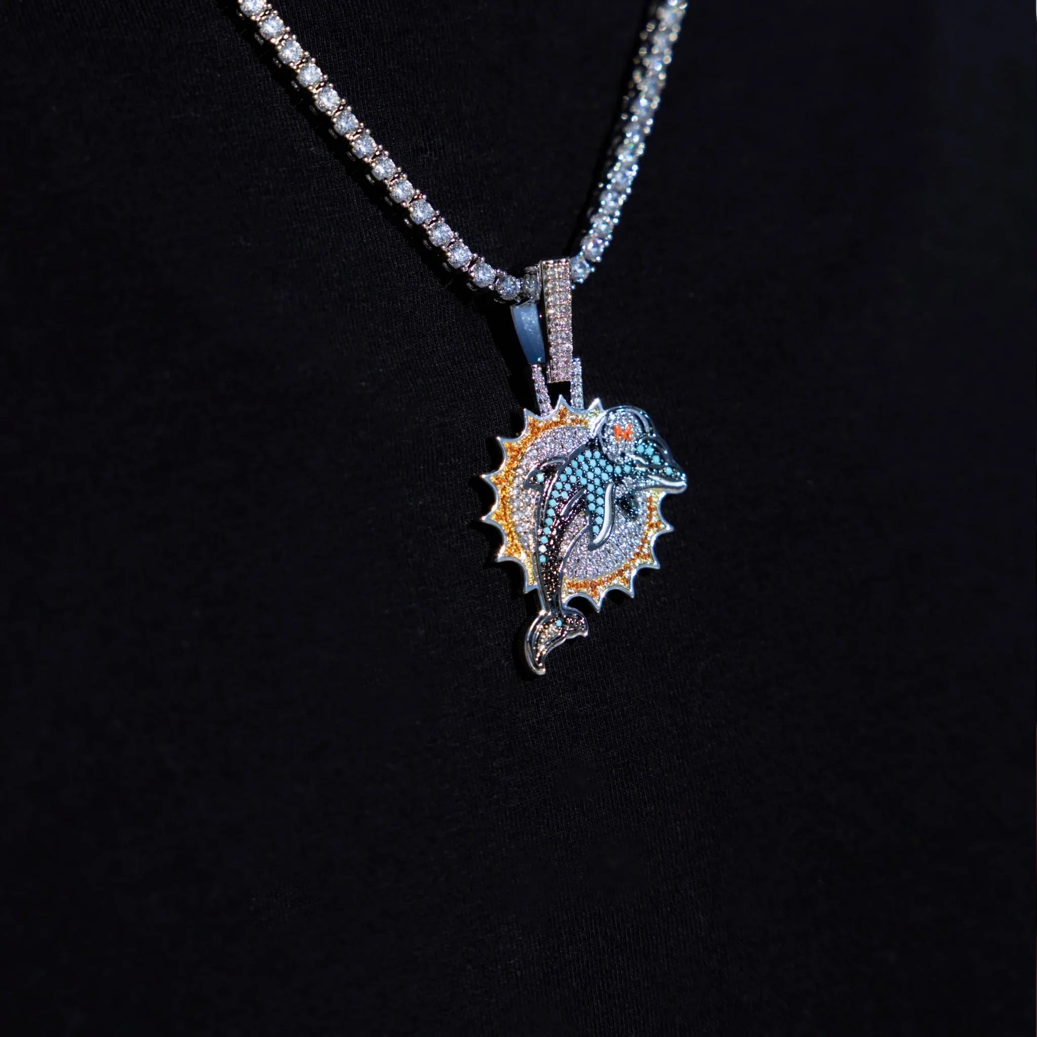 Miami Dolphins Official NFL Vintage Logo Pendant in White Gold