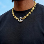 Two Tone Large Link Puffed Mariner Chain in Yellow & White Gold - 15mm