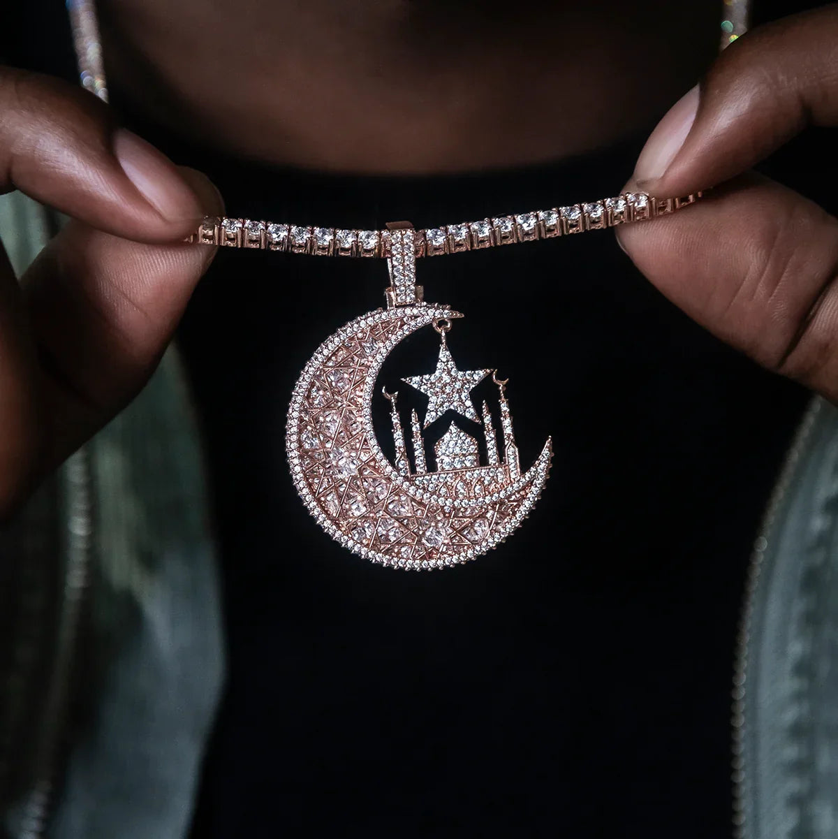 Baguette Crescent Moon Pendant