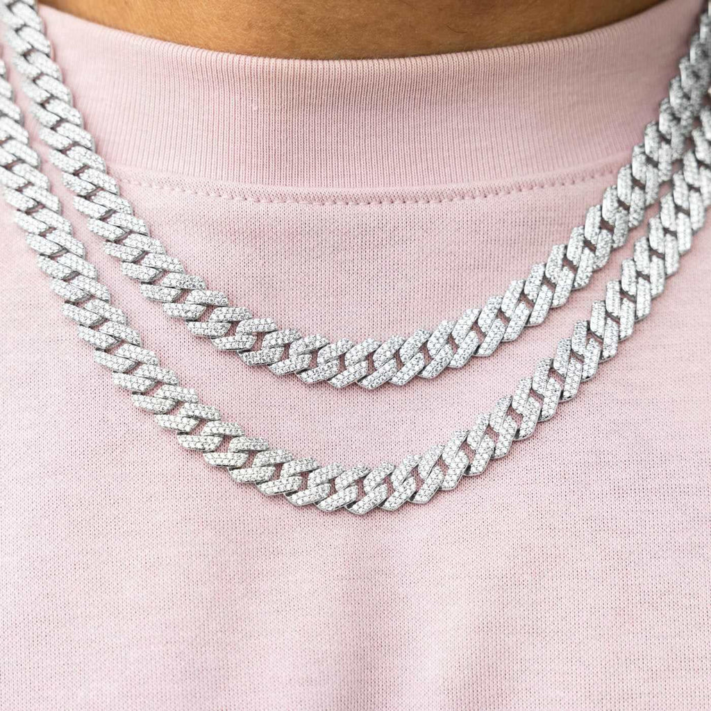 Diamond Prong Cuban Chain in White Gold - 8.5mm