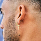 Polished Cross Round Hoop Earrings in Yellow Gold