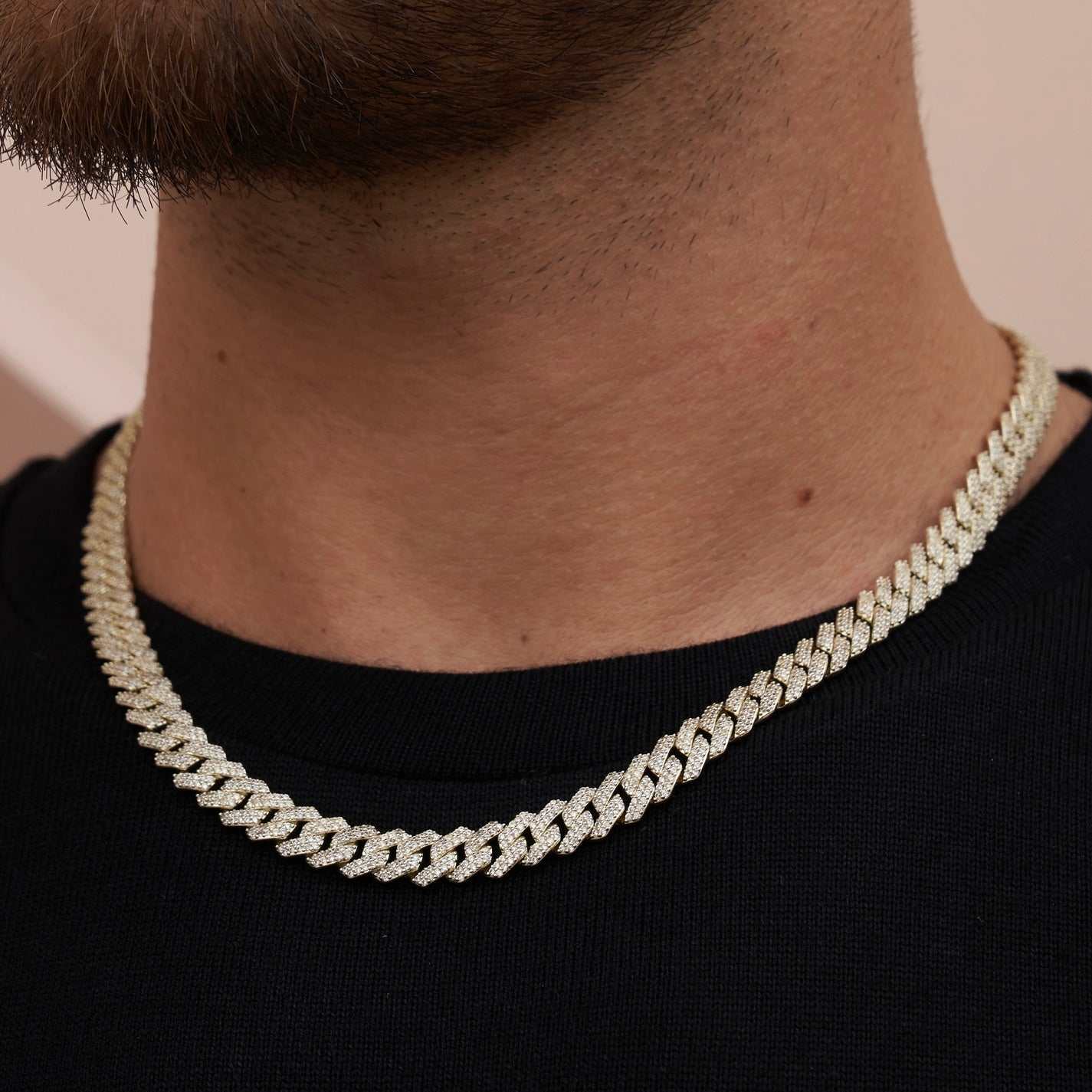 Diamond Prong Cuban Chain in Yellow Gold - 8.5mm