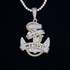 Large Iced Anchor Pendant in Yellow Gold