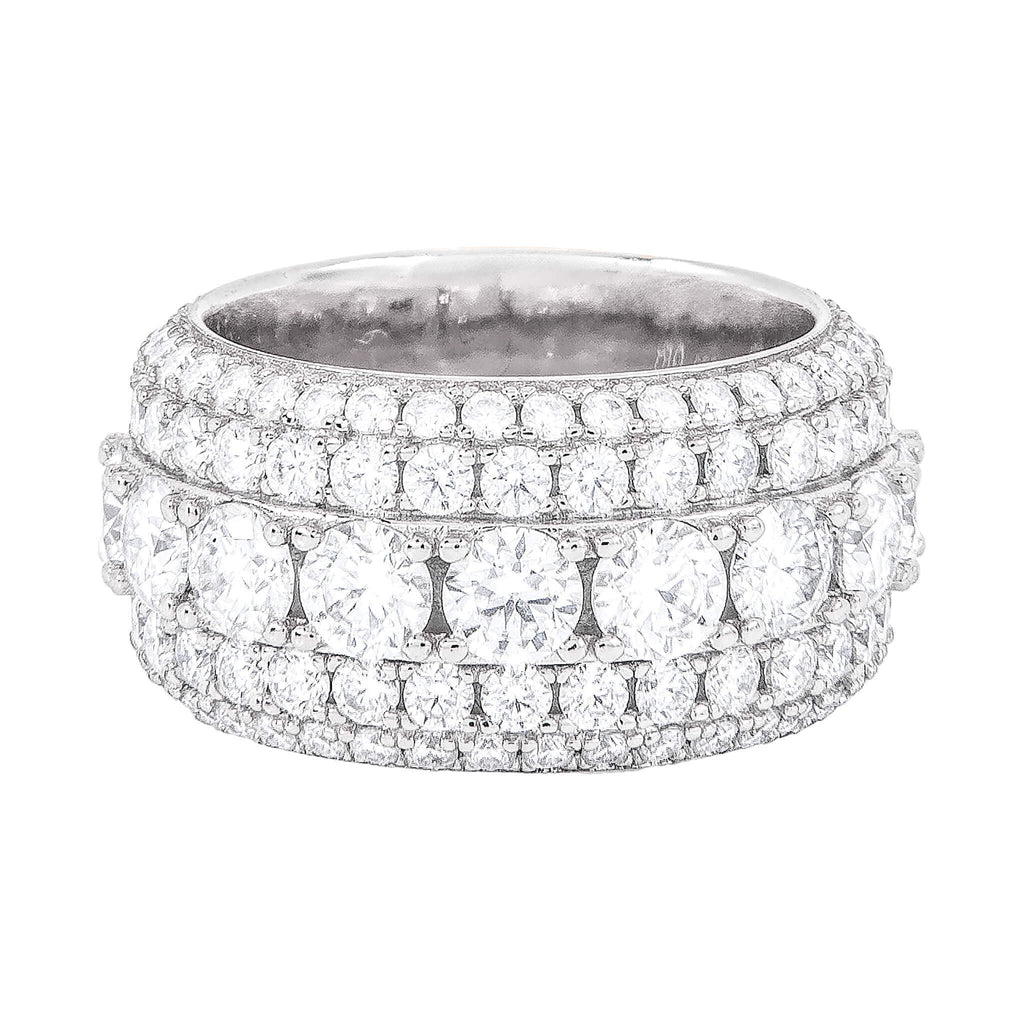 Men's Moissanite 5 Layer Diamond Band Ring in White Gold Vermeil