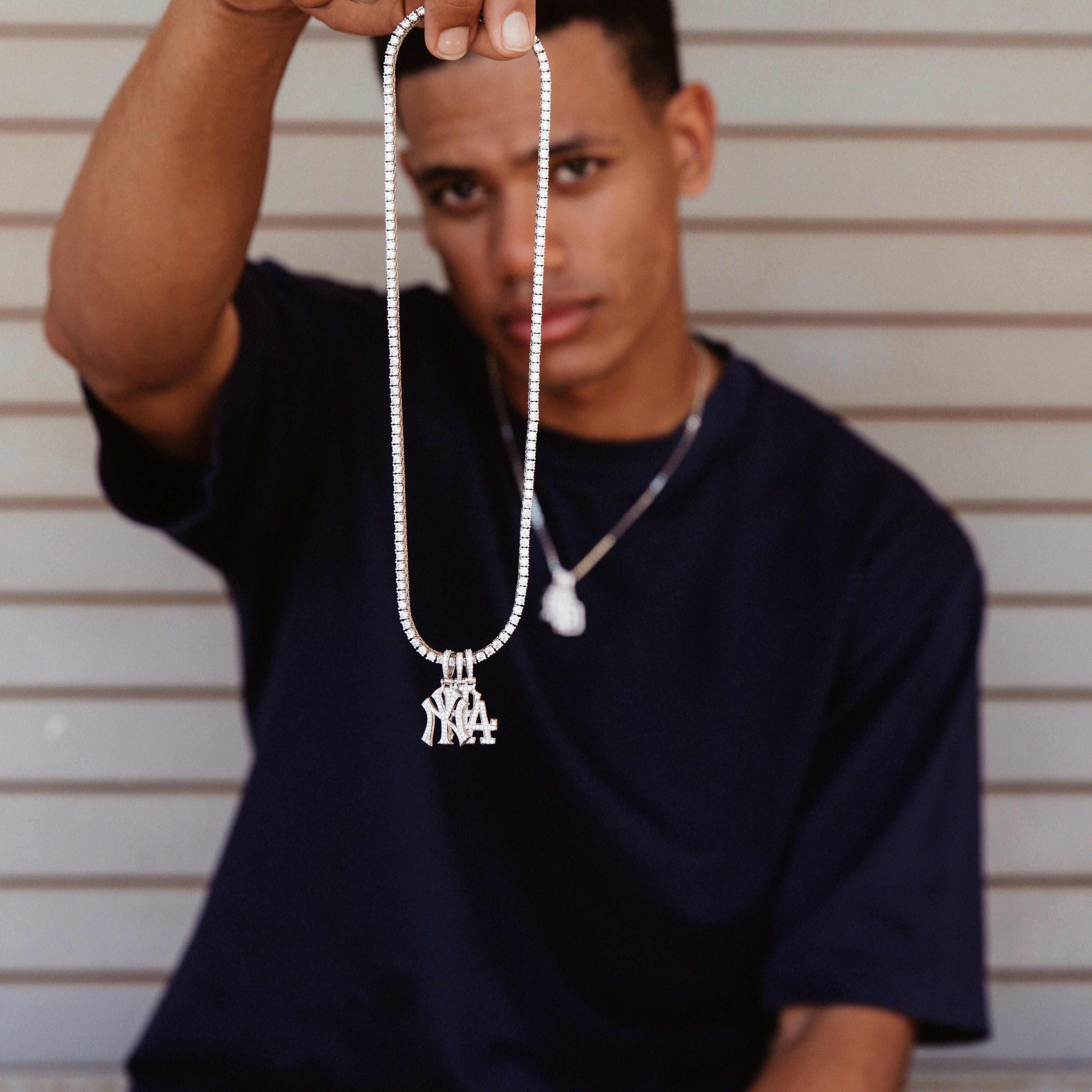 New York Yankees Official MLB Micro Logo Pendant in White Gold
