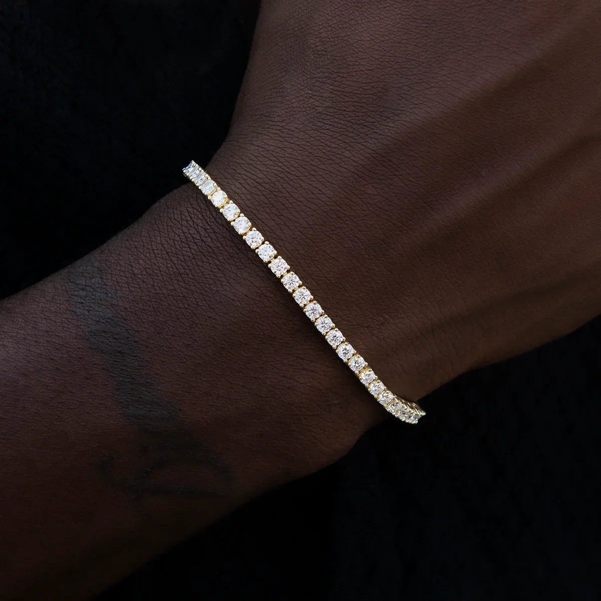 Men's Moissanite Diamond Tennis Bracelet in Yellow Gold Vermeil- 3mm
