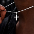 Micro Simple Cross Pendant + 2MM Rope Chain Bundle in White Gold
