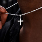 Micro Simple Cross Pendant + 2MM Rope Chain Bundle in White Gold
