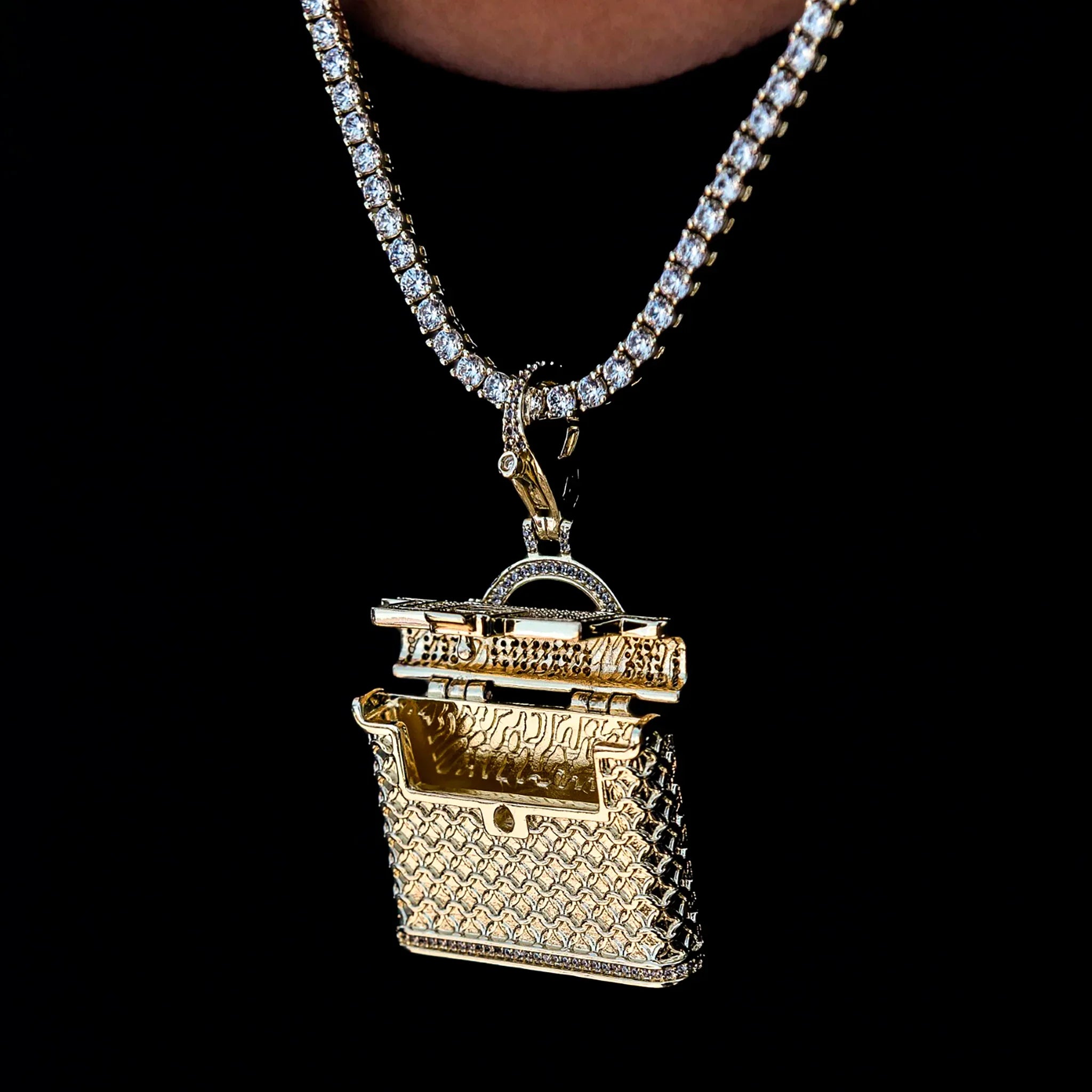 Iced Purse Clip On Pendant in Yellow Gold
