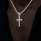Diamond Pave Cushion Circle Cross Pendant in Yellow Gold