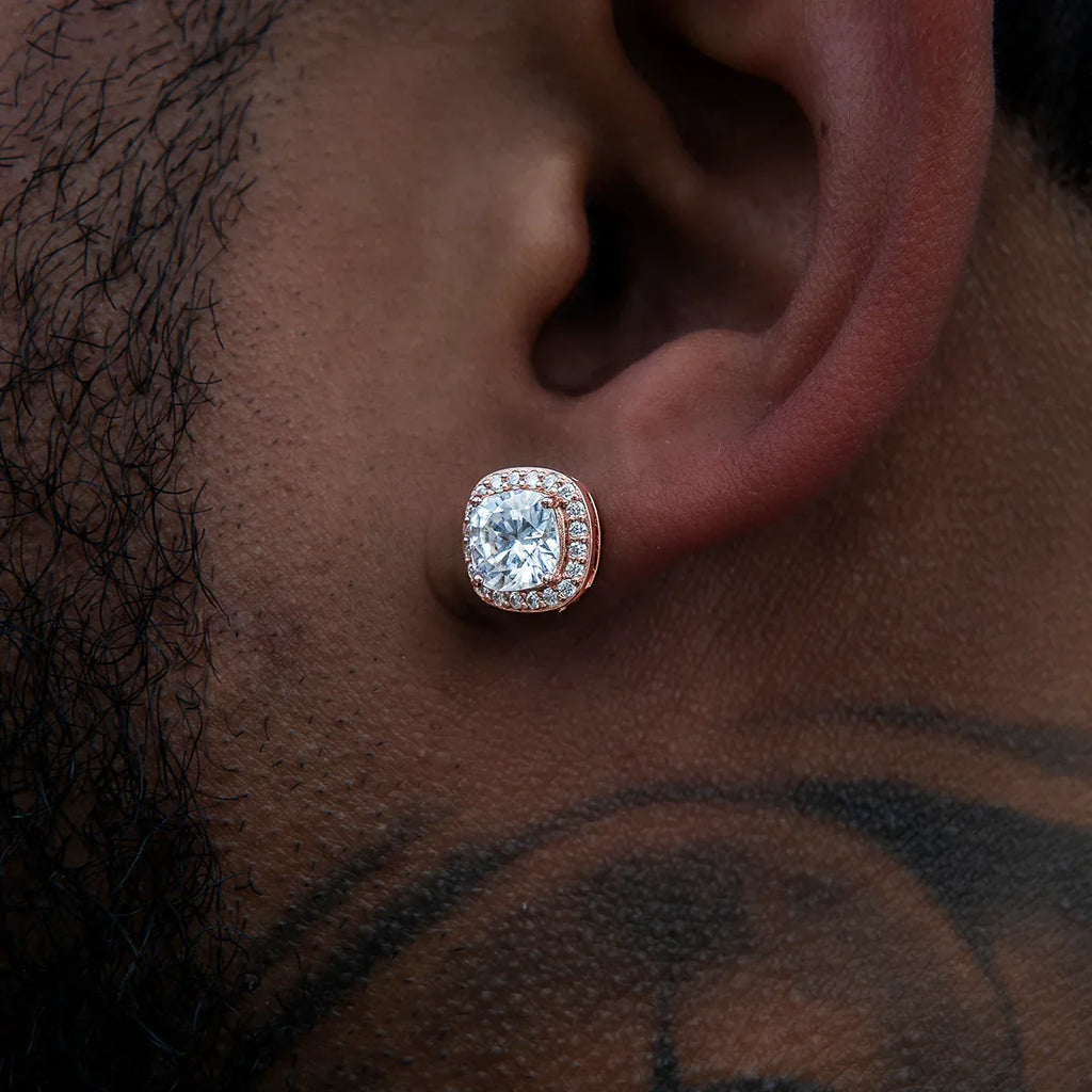 Cushion Cut Moissanite Earrings in Rose Gold Vermeil