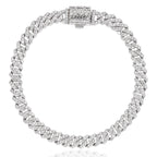 Micro Diamond Prong Cuban Bracelet in White Gold - 6mm
