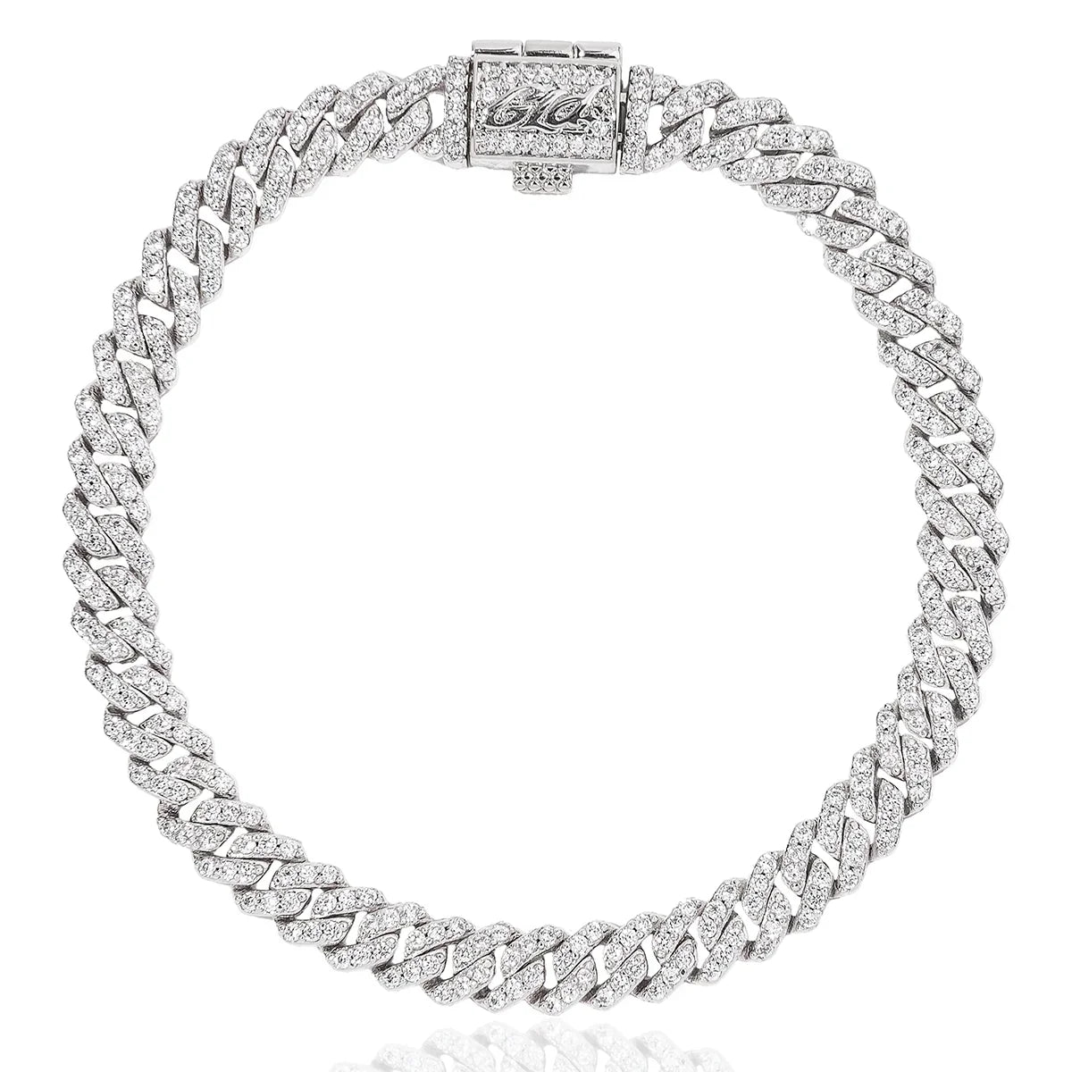 Micro Diamond Prong Cuban Bracelet in White Gold - 6mm