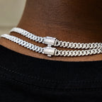 Men's 6MM Micro Diamond Prong Moissanite Cuban Chain Necklace in White Gold Vermeil