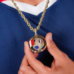 Diamond France Spinning Globe Flag Pendant in Yellow Gold