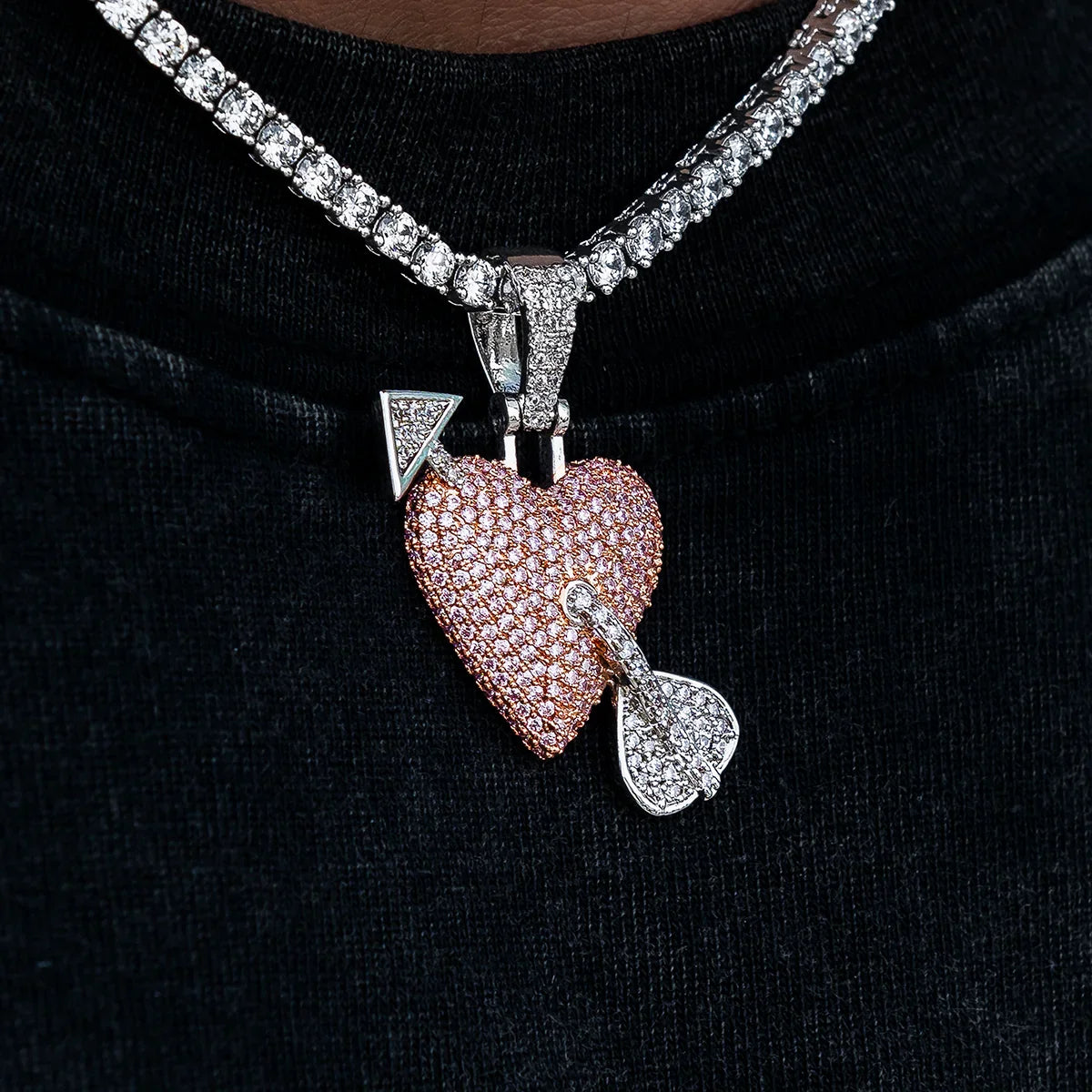 Pink Heart/Arrow Pendant in White Gold