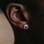 Ruby Cushion Cut Earrings in Yellow Gold