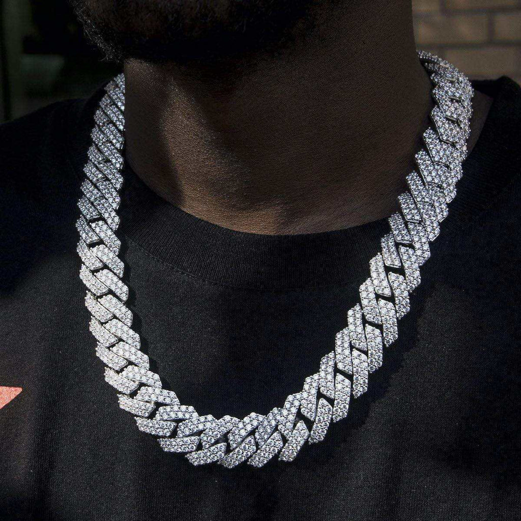 Diamond Prong Cuban Chain in White Gold - 19mm
