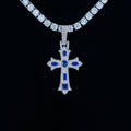 Sapphire Gothic Cross Pendant in White Gold