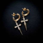 Dripping Cross Extra Small Huggie Hoop Earrings in Yellow Gold