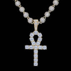 Iced Ankh Cross Pendant in Yellow Gold
