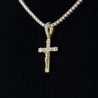 Iced Flat Crucifix Cross Pendant in Yellow Gold