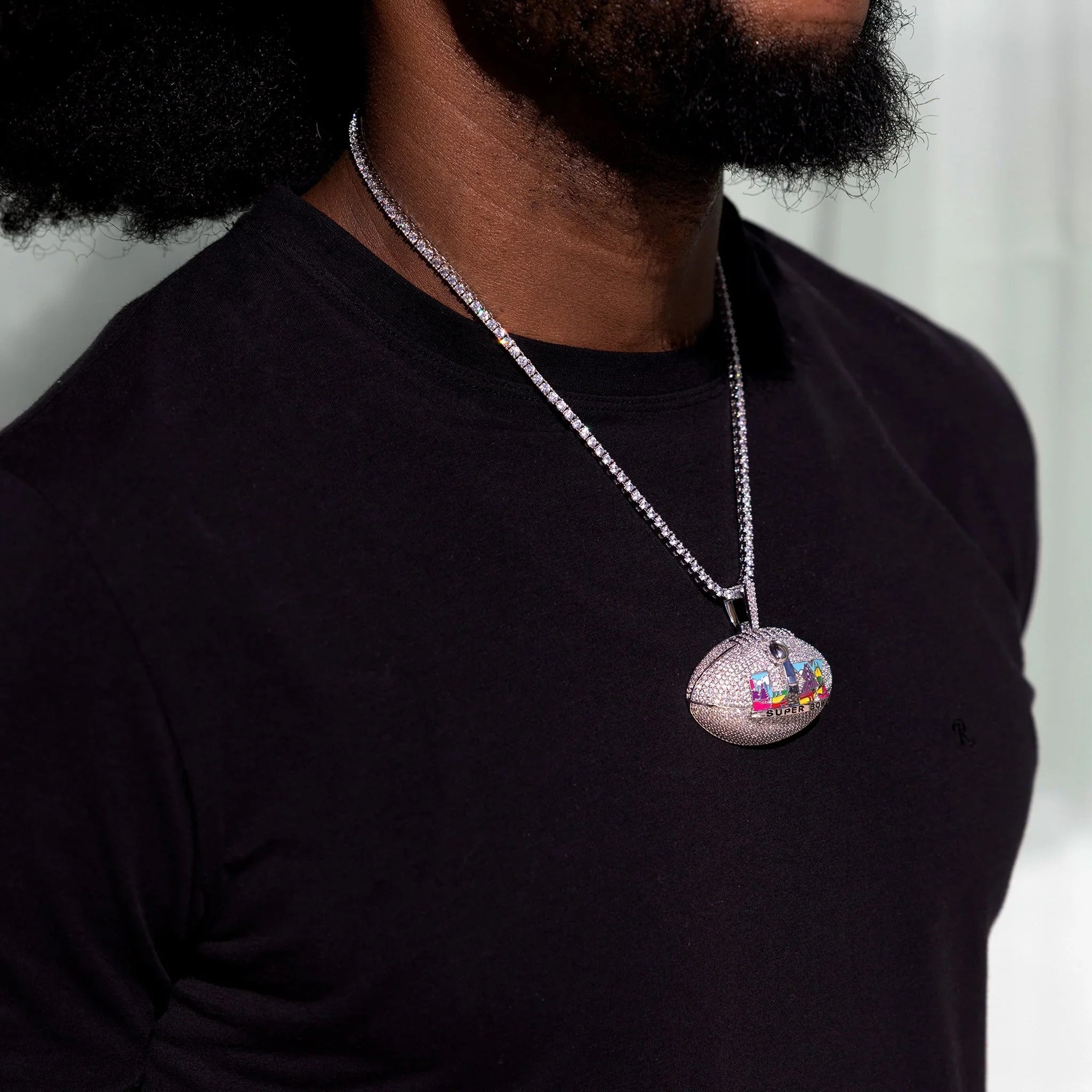 Iced Super Bowl LX Official NFL Football Pendant in White Gold