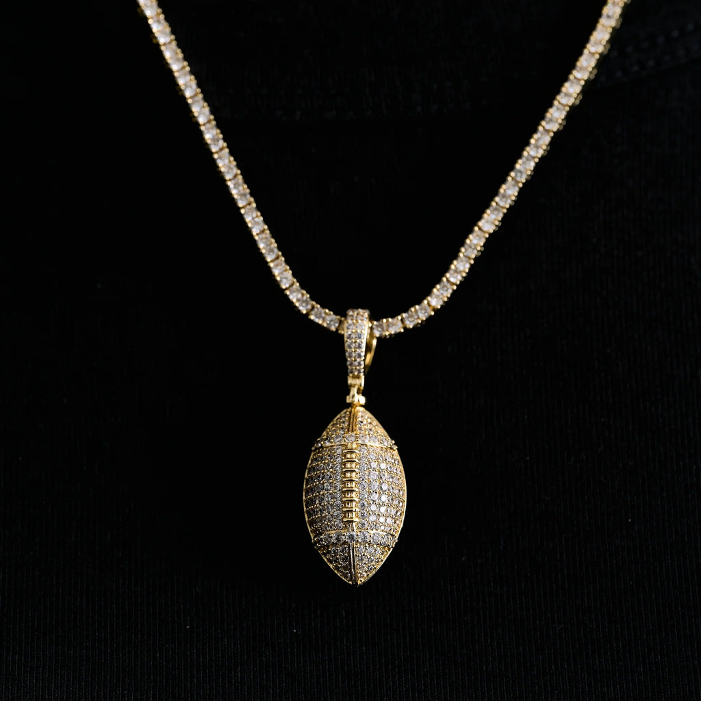 Iced Football Pendant in Yellow Gold
