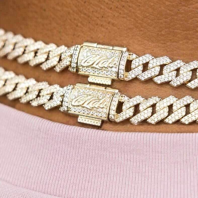 Diamond Prong Cuban Chain in Yellow Gold - 8.5mm