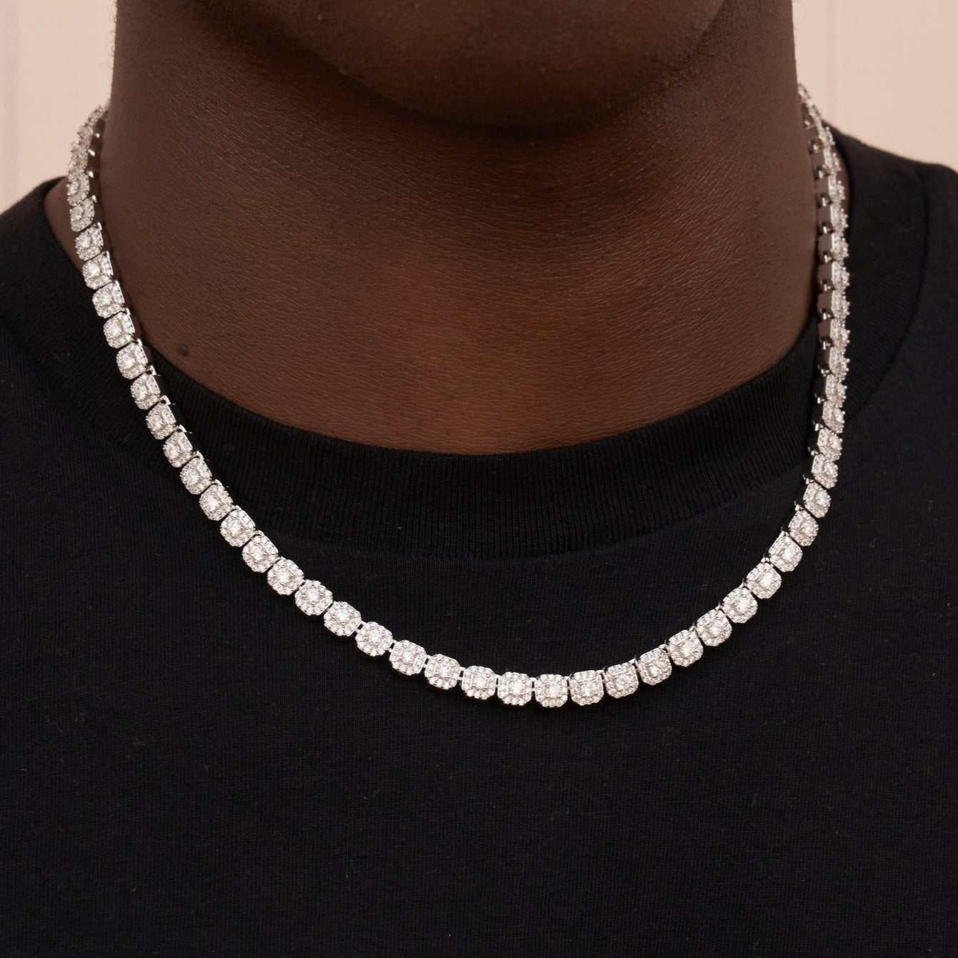Micro Clustered Tennis Chain in White Gold - 6mm