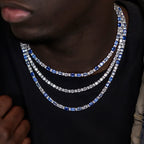 Blue Mixed Oval Cut Tennis Chain in White Gold - 5mm