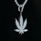 Large Diamond Weed Leaf Pendant - White Gold