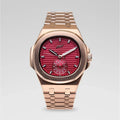39MM Visionary Plain Case & Red Dial Watch - Rose Gold