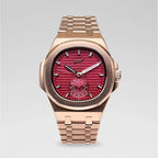 39MM Visionary Plain Case & Red Dial Watch - Rose Gold