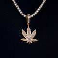 Diamond Weed Leaf Pendant in Yellow Gold