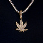 Diamond Weed Leaf Pendant in Yellow Gold