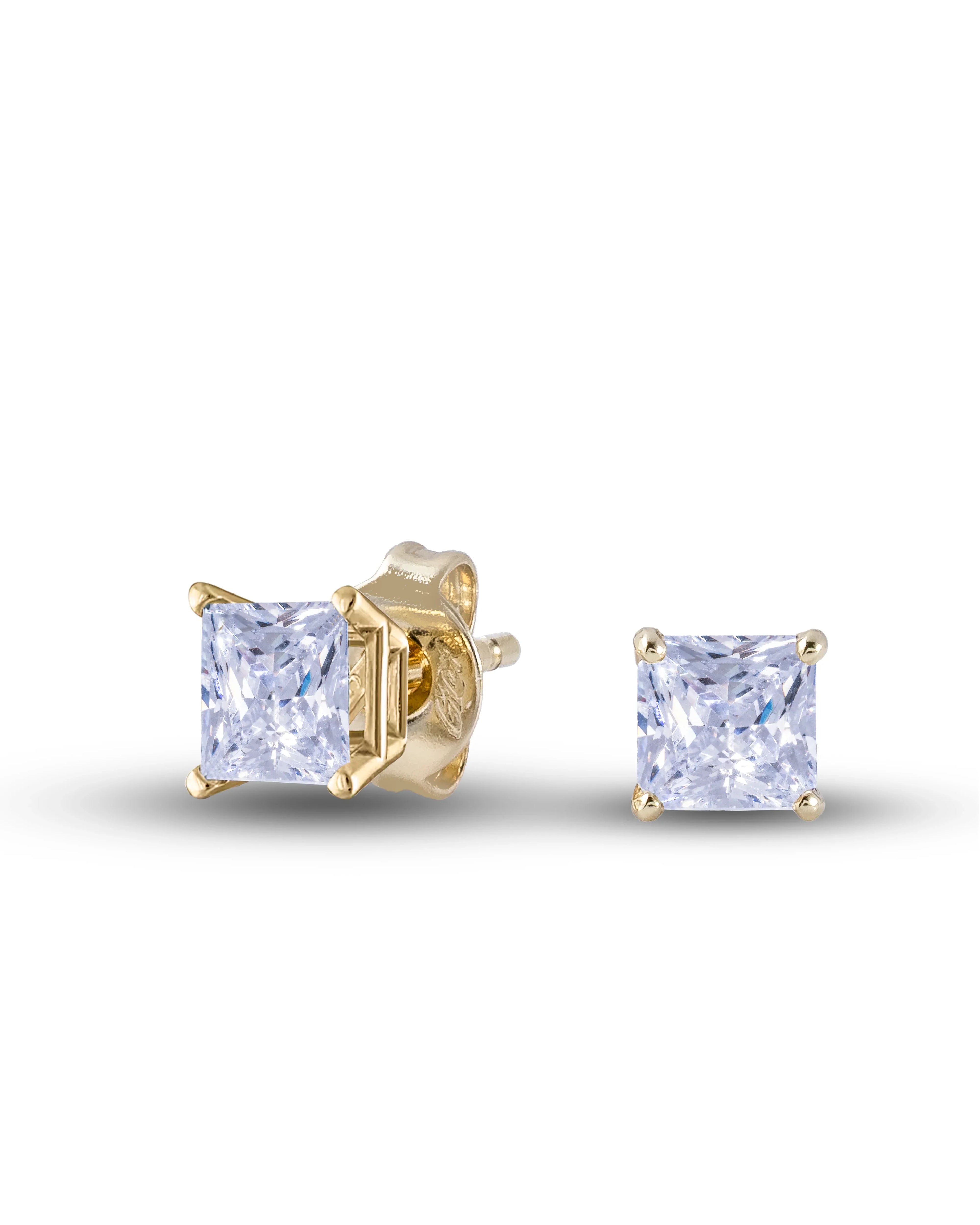 Moissanite Square Cut Diamond Stud Earring in Yellow Gold Vermeil - 5mm