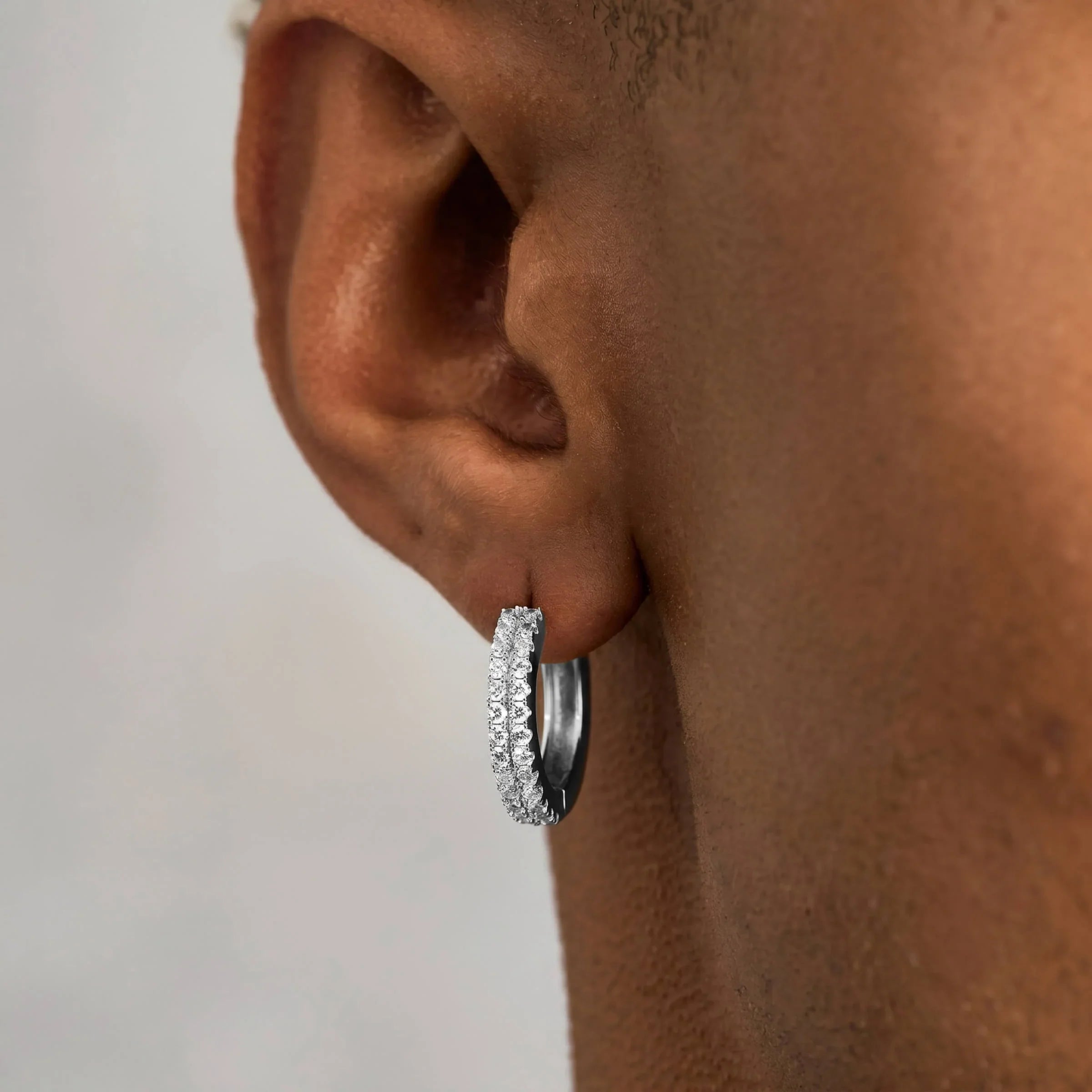 Double Row Hoop Earrings in White Gold