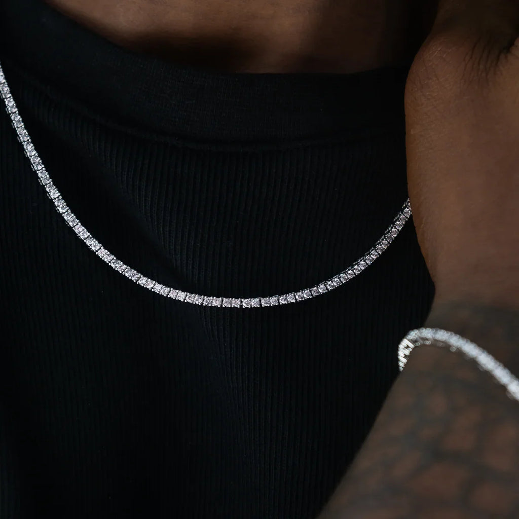 Diamond Tennis Chain + Bracelet Bundle in White Gold- 2mm