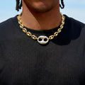 Two Tone Large Link Puffed Mariner Chain in Yellow & White Gold - 15mm