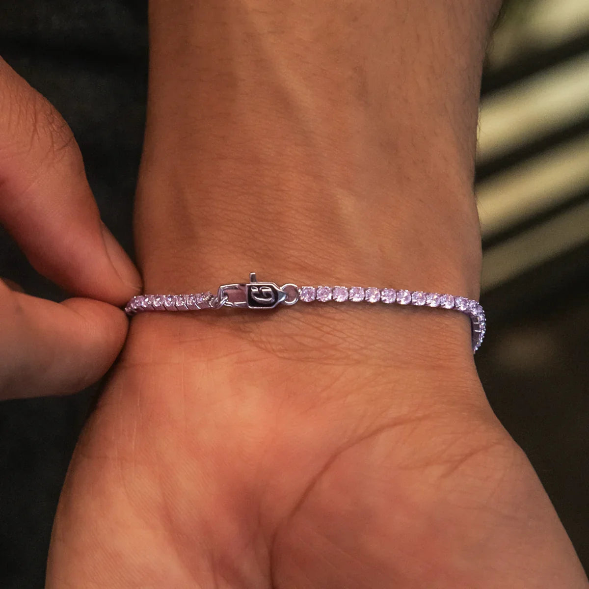 Pink Diamond Micro Tennis Bracelet in White Gold