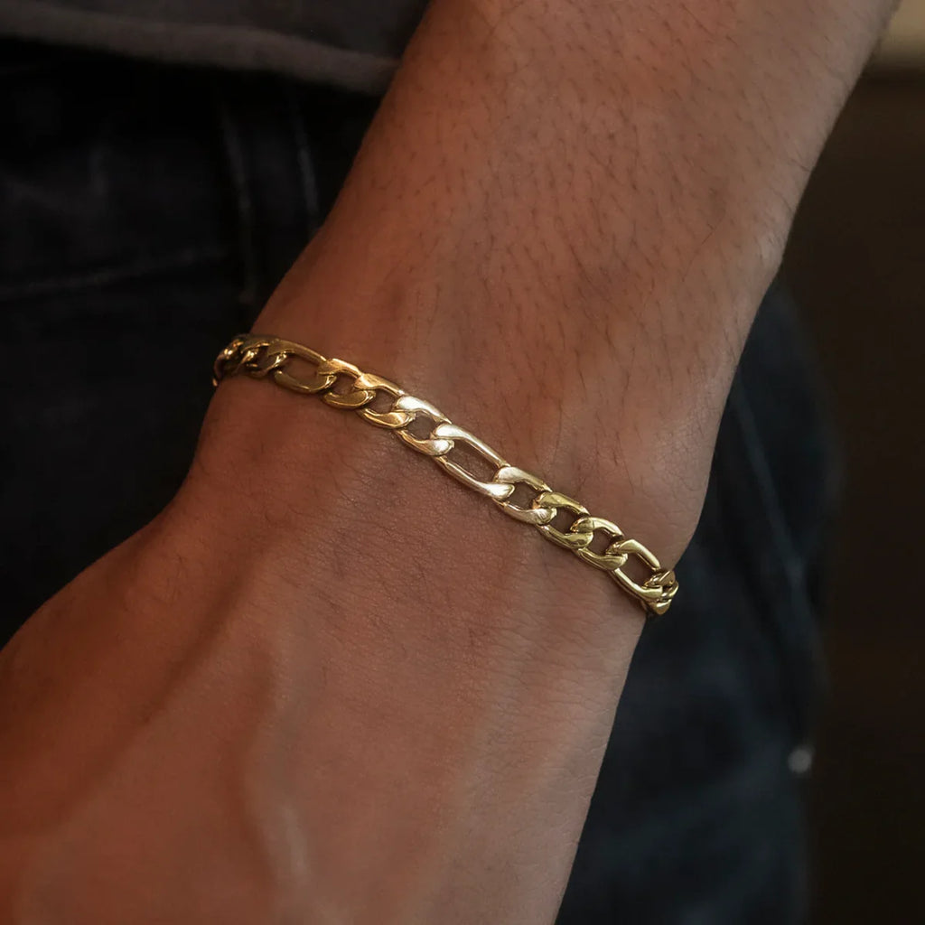 Figaro Chain + Bracelet Bundle in Yellow Gold- 6mm