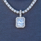 Men's Moissanite Micro Diamond Stone Pendant in White Gold Vermeil