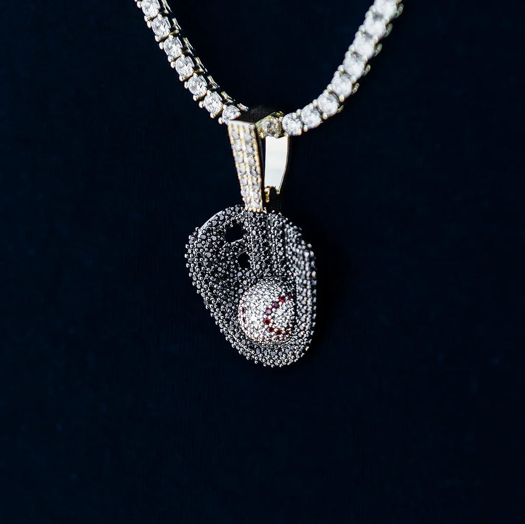 Iced Black Baseball Pendant in Yellow Gold