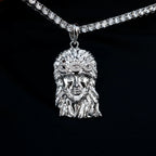 Large Diamond Crown Portrait of Jesus Pendant in White Gold