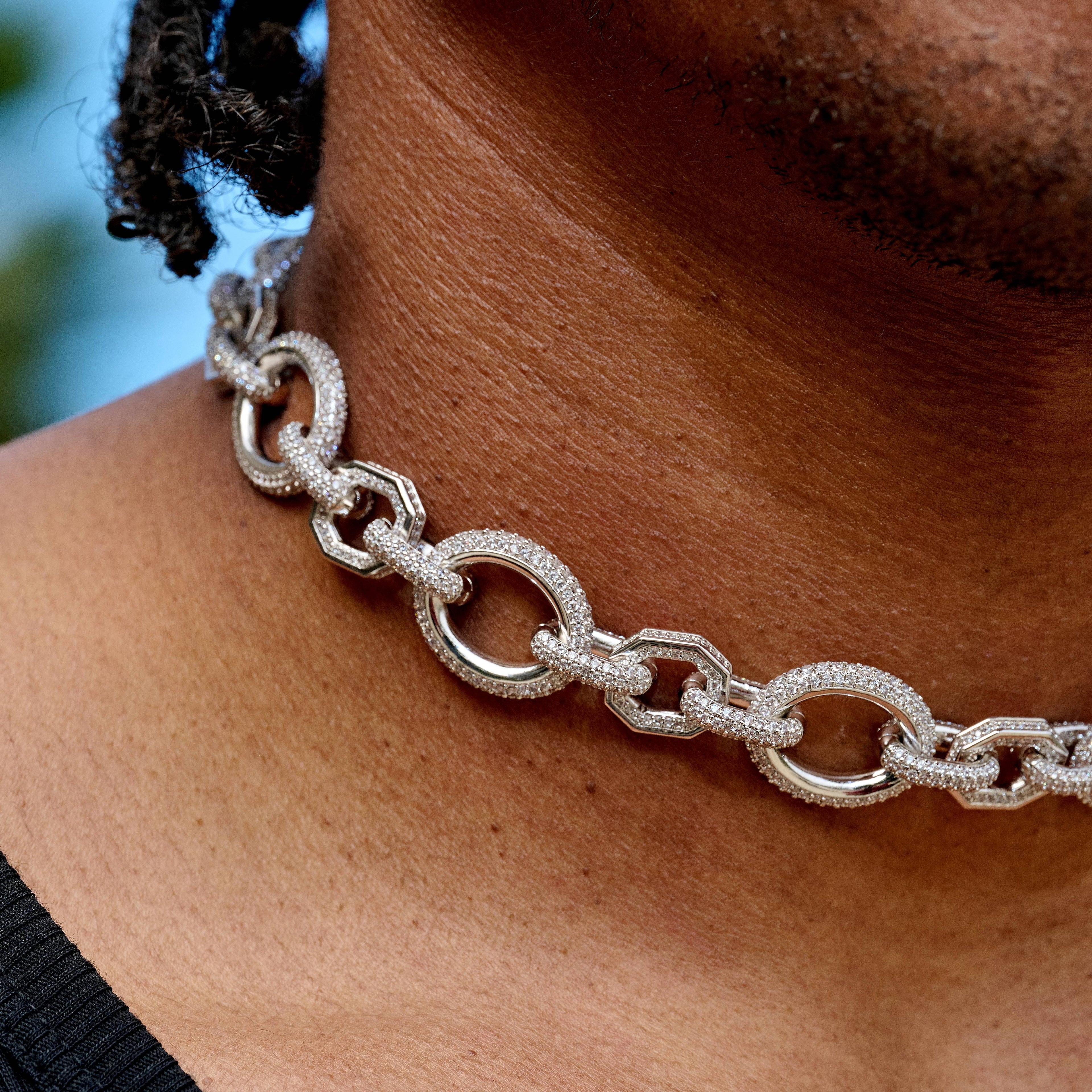 Iced Loop Infinity Adjustable Chain in White Gold - 18mm