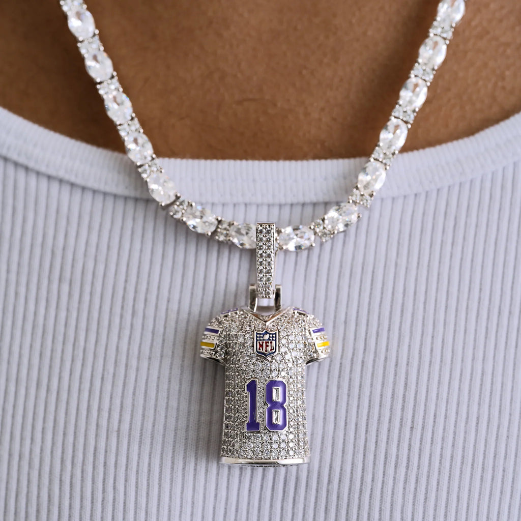 Minnesota Vikings Justin Jefferson Official NFL Jersey #18 Pendant in White Gold